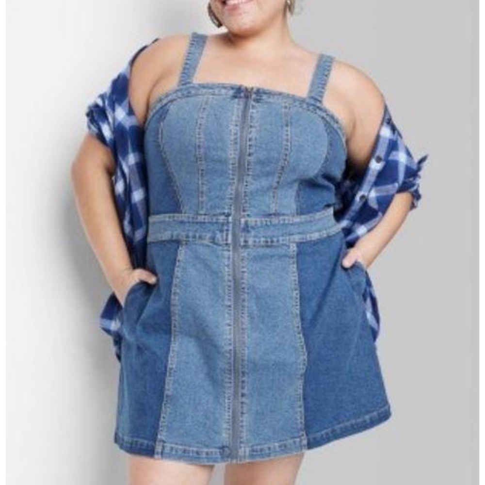 wild fable Blue Denim Patchwork Mini Dress